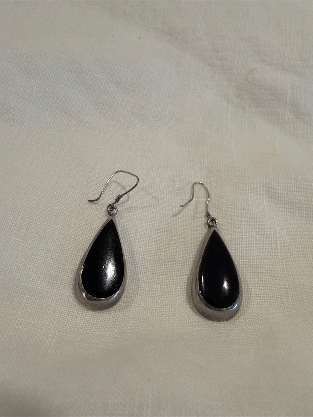 Black Onyx Teardrop Mexican 529 Sterling Silver Dangle Earrings